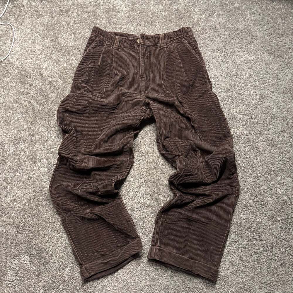 St. John's Bay Men's Brown Corduroy Pleated Pants 34x32